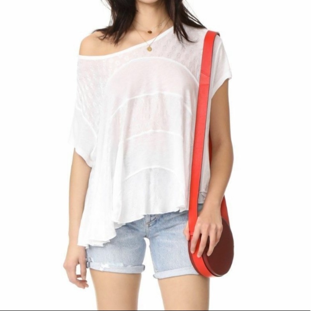 Free People White Anything And Everything Embroidered Asymmetrical Top
